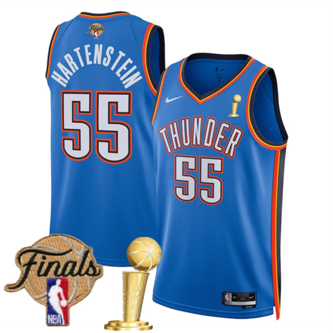 Men's Blue Oklahoma City Thunder #55 Isaiah Hartenstein 2025 Finals Patch And Finals Champions Patch Icon Edition Stitched Basketball Jersey